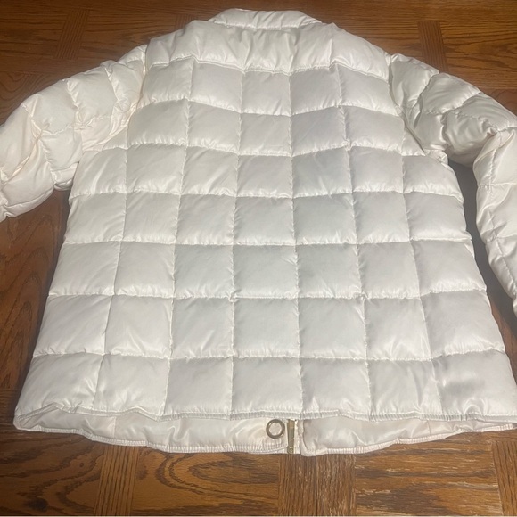 Tory Burch Quilted Puffer Jacket Large Snap Button in Cream Sz L Slim Fit Chic - Picture 11 of 14